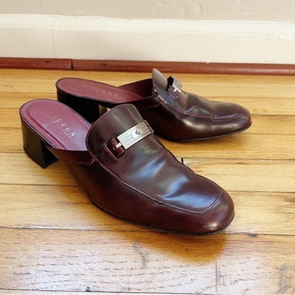 Lauren Ralph Lauren Block Heel Bethel Horsebit Mules Oxblood/Red Size 9B